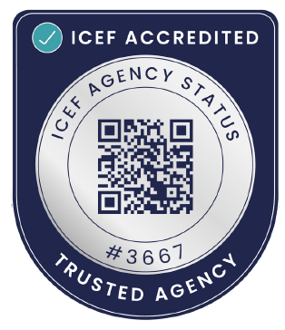 ICEF Accredited Agency badge, number 3667